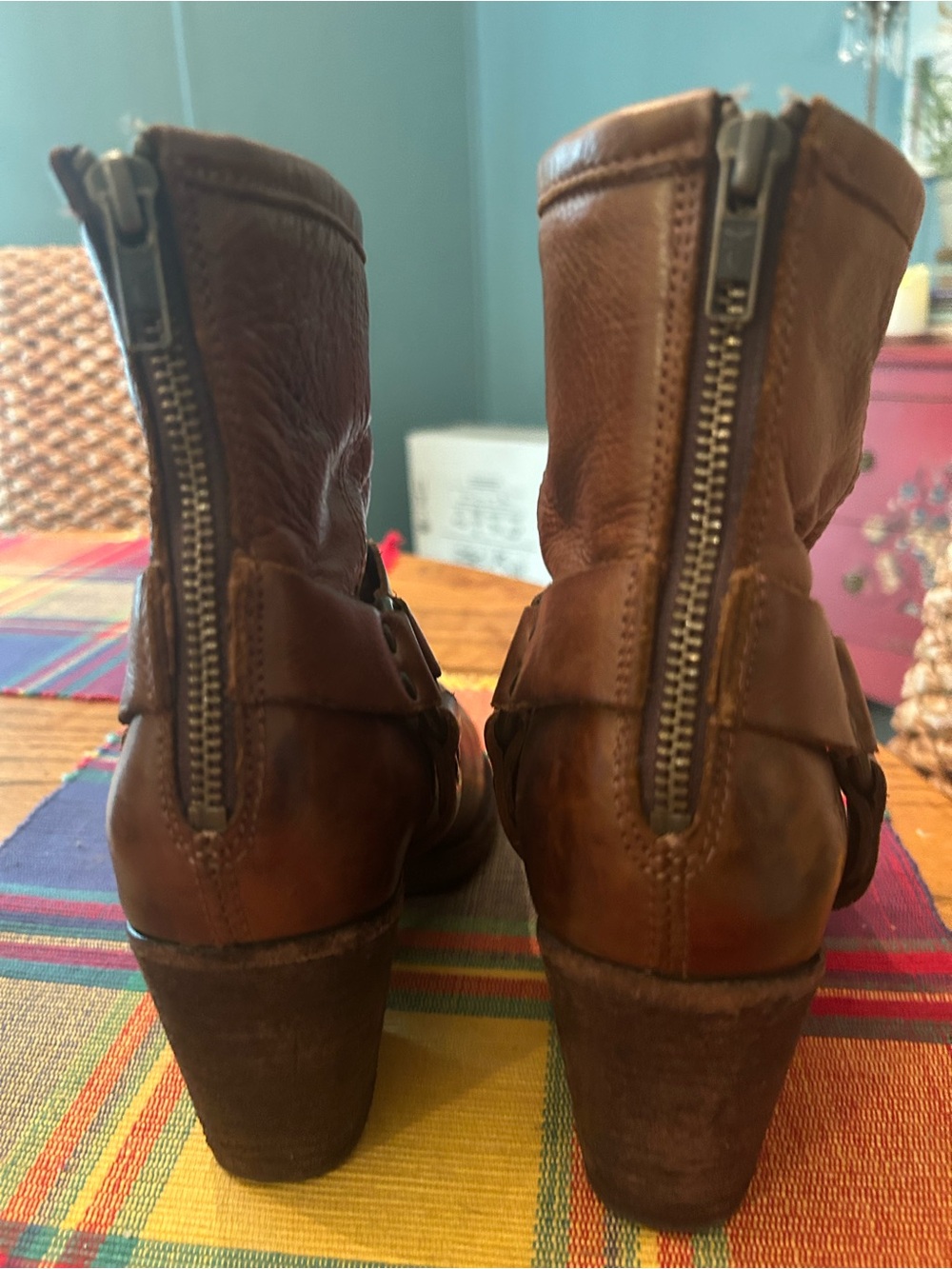 Frye Brown Leather Harness Ankle Boots - Picture 3 of 4